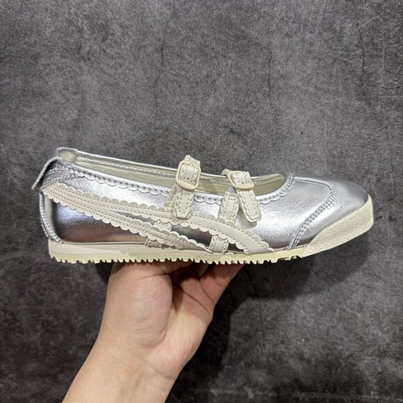 Onitsuka Tiger Mexico 66 Silver Mary Jane Sneakers - Picture 1 of 9